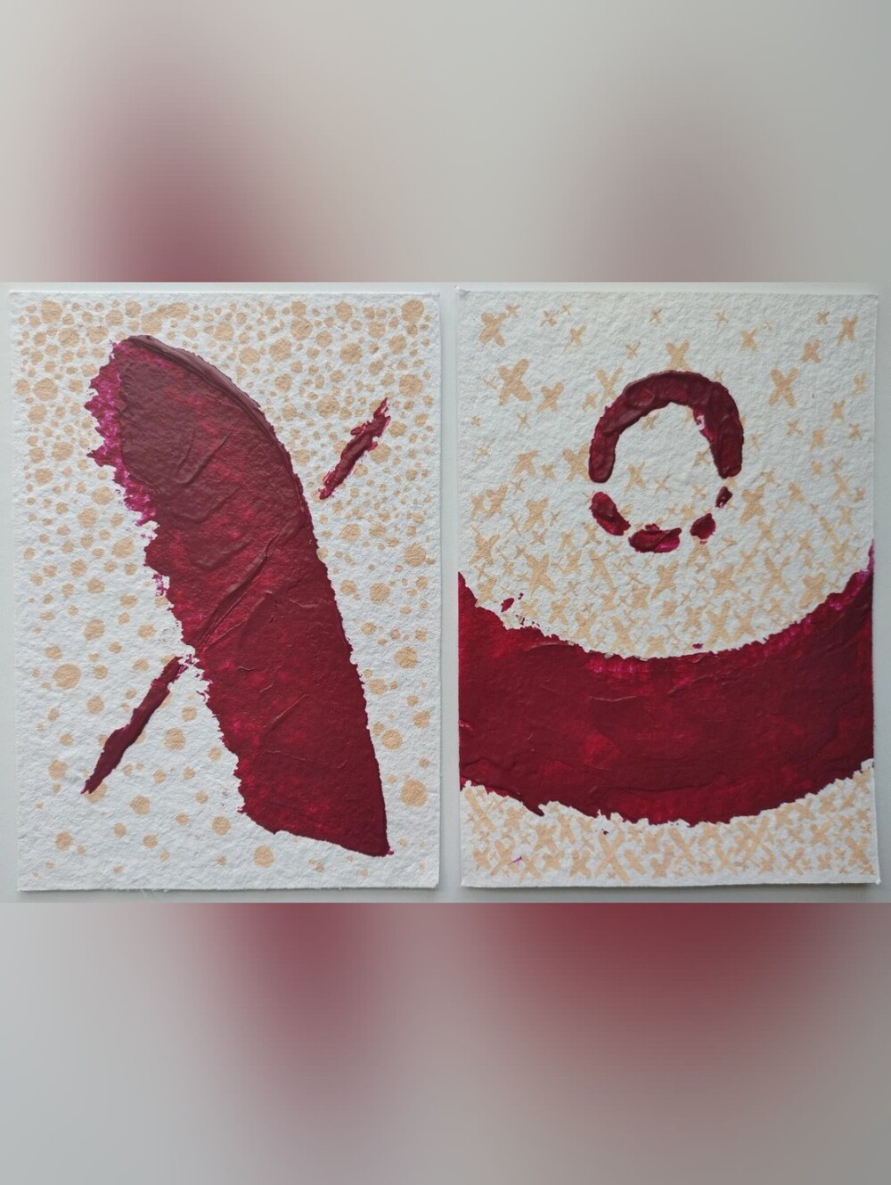 5x7 pair bright colorful abstract painting XO hug kiss texture pink Valentine's